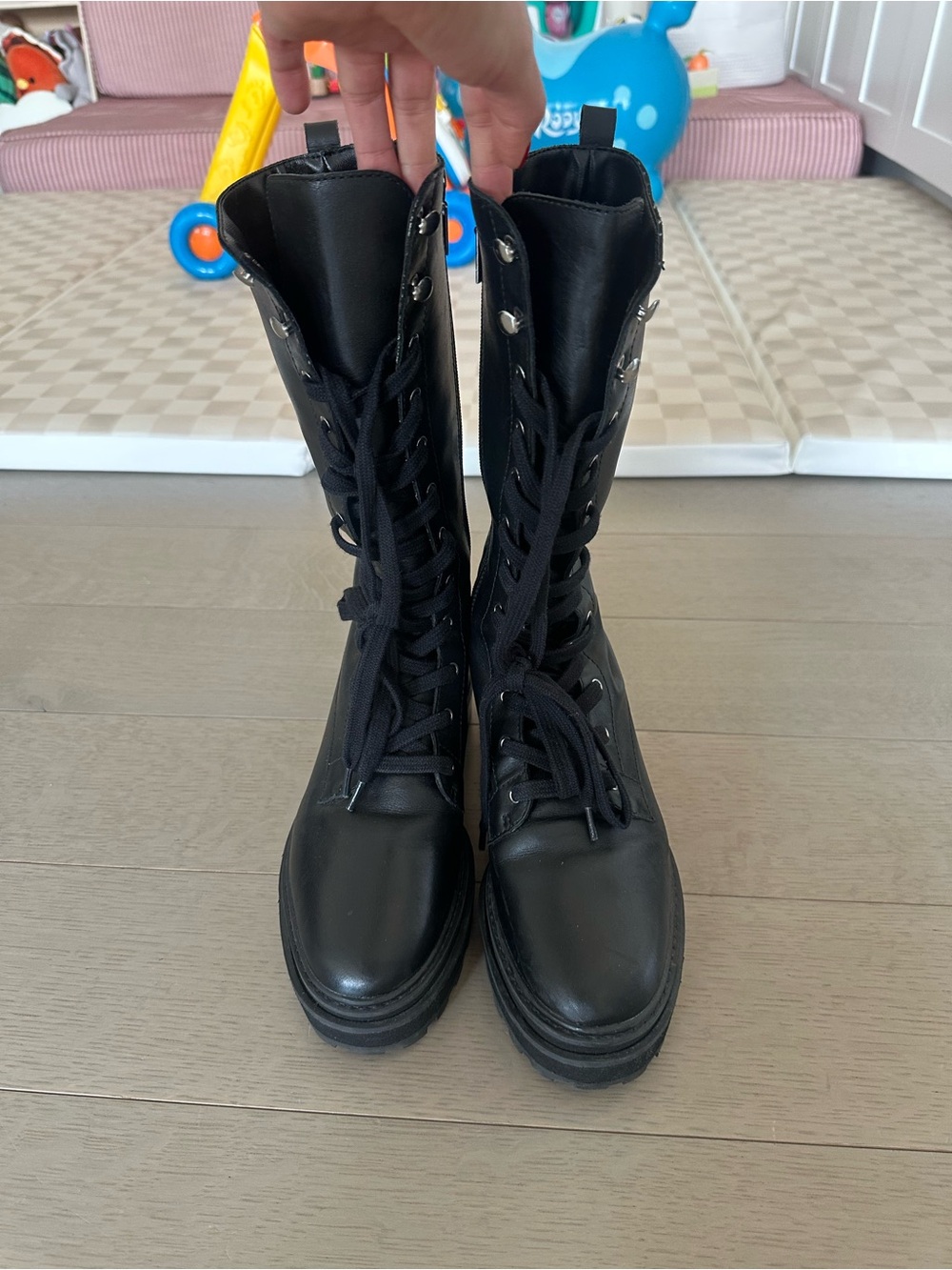 SCHUTZ Black Lace-Up Combat Boots - Women's